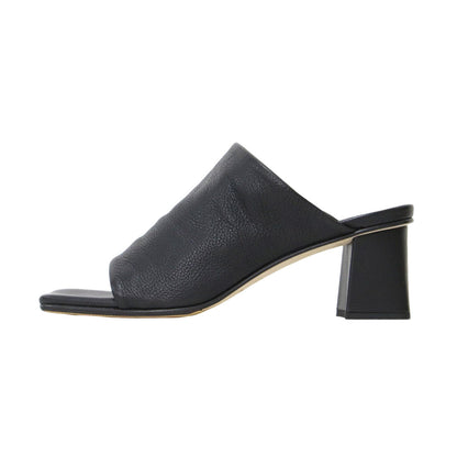 スクエアトゥ ソフトレザー ミュール サンダル / スクエアヒール 本革