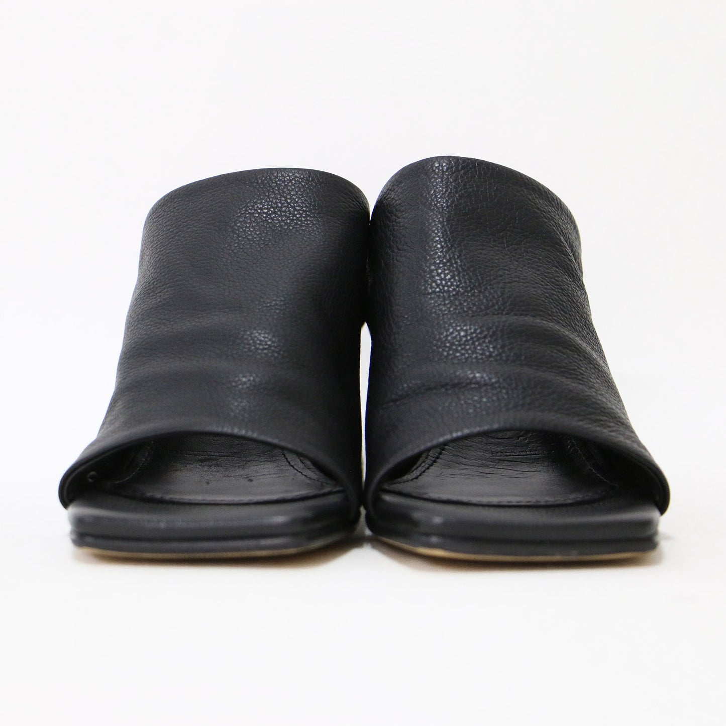 スクエアトゥ ソフトレザー ミュール サンダル / スクエアヒール 本革