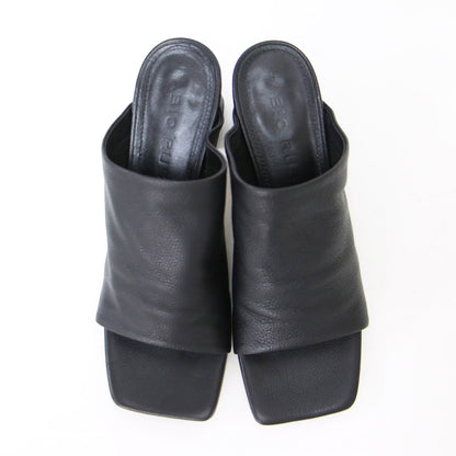 スクエアトゥ ソフトレザー ミュール サンダル / スクエアヒール 本革