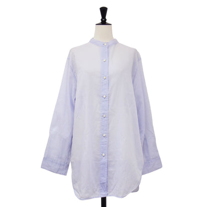 オーガンジー チュニック シャツ / 長袖 バンドカラー ドロップショルダー スリット コットン