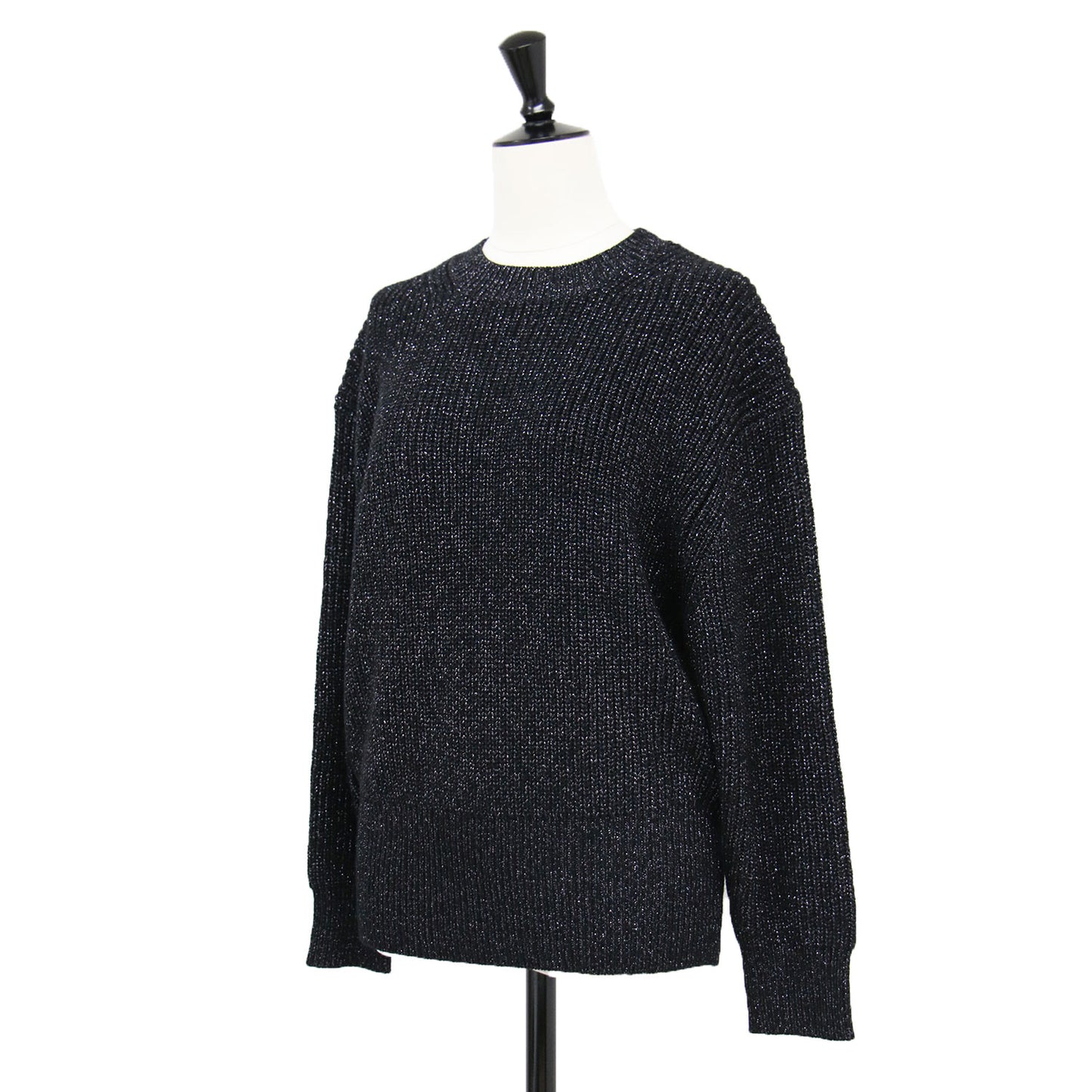 24秋冬 メタリック クルーネック セーター / ニット プルオーバー 長袖 畦編み