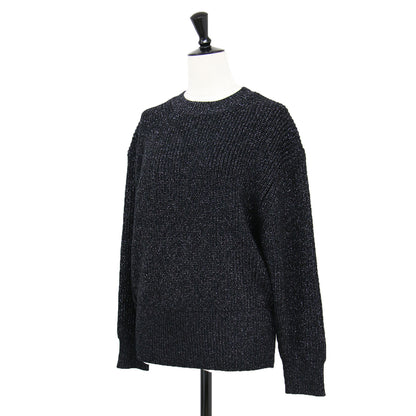 24秋冬 メタリック クルーネック セーター / ニット プルオーバー 長袖 畦編み