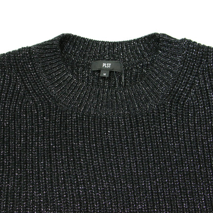 24秋冬 メタリック クルーネック セーター / ニット プルオーバー 長袖 畦編み