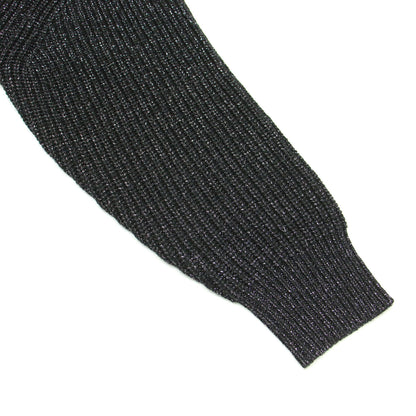 24秋冬 メタリック クルーネック セーター / ニット プルオーバー 長袖 畦編み