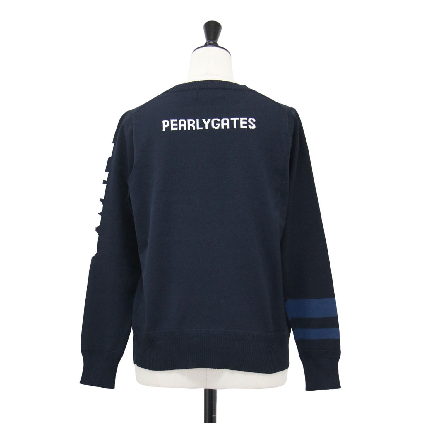 エンブレム ロゴ クルーネック ニット / プルオーバー 長袖 ライン入り ハイゲージ