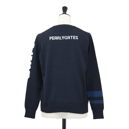 エンブレム ロゴ クルーネック ニット / プルオーバー 長袖 ライン入り ハイゲージ