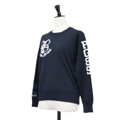 エンブレム ロゴ クルーネック ニット / プルオーバー 長袖 ライン入り ハイゲージ