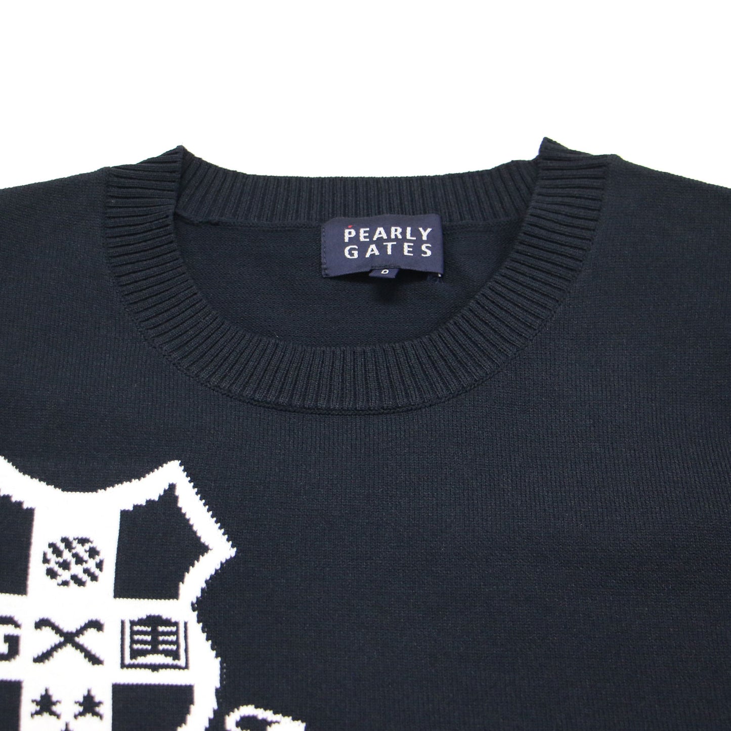 エンブレム ロゴ クルーネック ニット / プルオーバー 長袖 ライン入り ハイゲージ