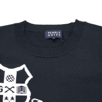 エンブレム ロゴ クルーネック ニット / プルオーバー 長袖 ライン入り ハイゲージ