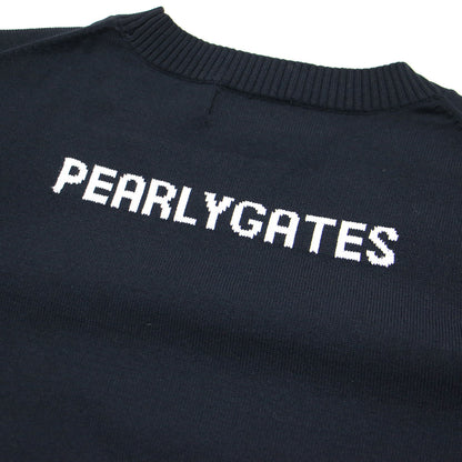 エンブレム ロゴ クルーネック ニット / プルオーバー 長袖 ライン入り ハイゲージ