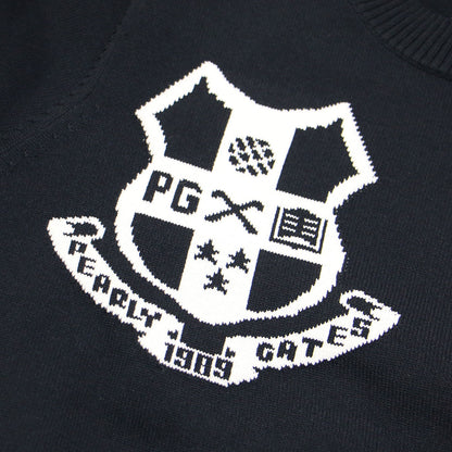 エンブレム ロゴ クルーネック ニット / プルオーバー 長袖 ライン入り ハイゲージ