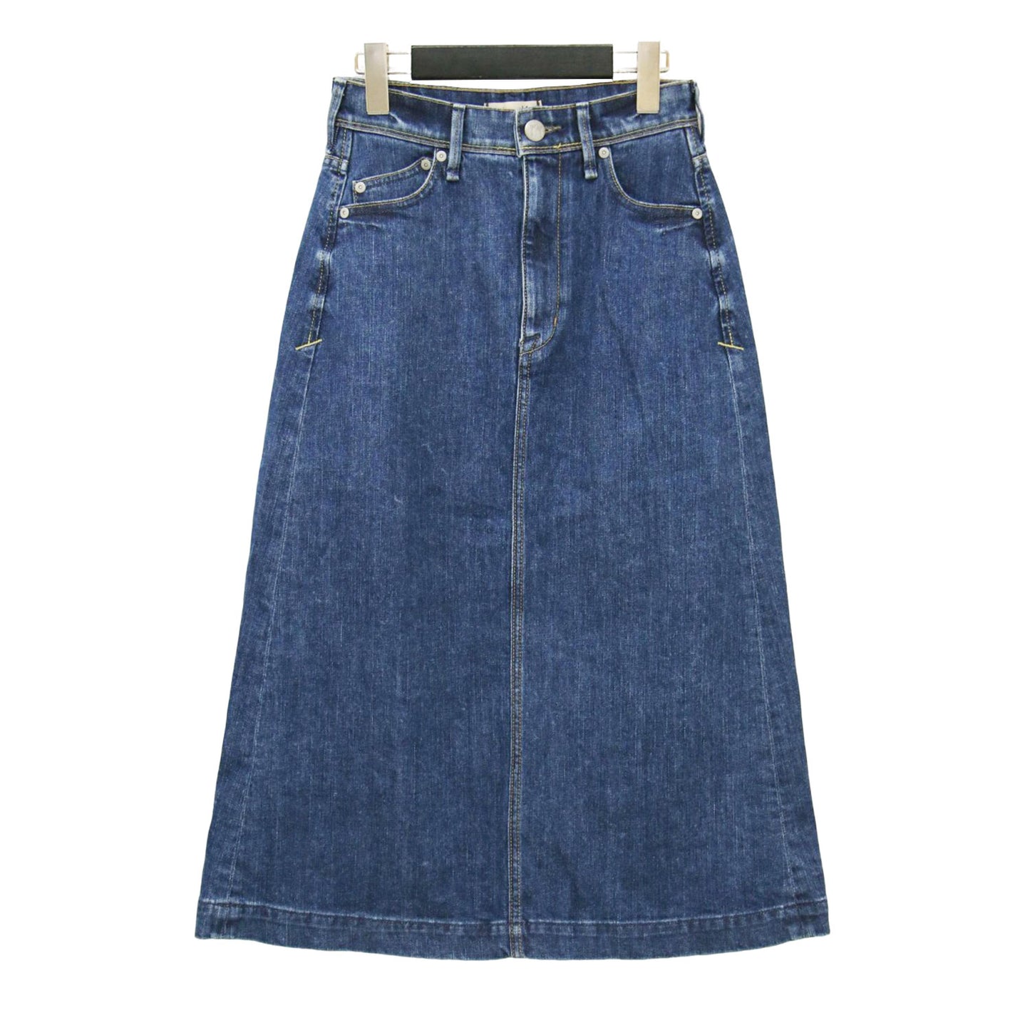 Aライン デニム スカート / ミディ丈 ハイウエスト スリット ヴィンテージ加工