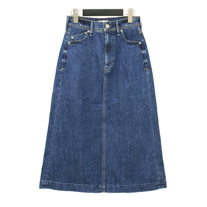 Aライン デニム スカート / ミディ丈 ハイウエスト スリット ヴィンテージ加工