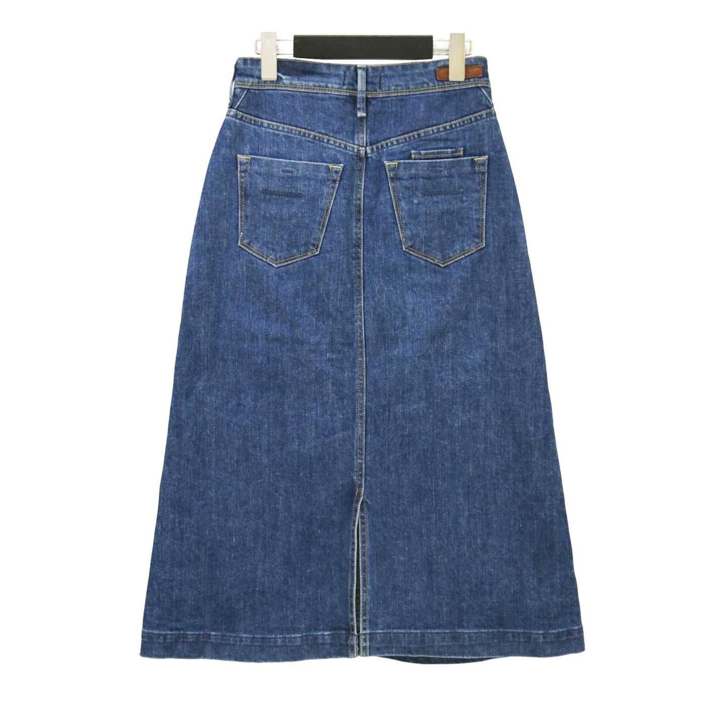 Aライン デニム スカート / ミディ丈 ハイウエスト スリット ヴィンテージ加工