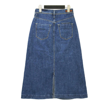 Aライン デニム スカート / ミディ丈 ハイウエスト スリット ヴィンテージ加工