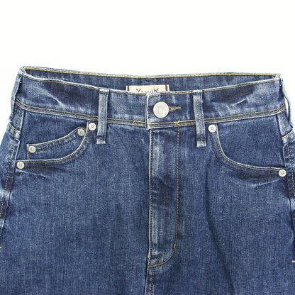 Aライン デニム スカート / ミディ丈 ハイウエスト スリット ヴィンテージ加工