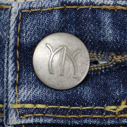 Aライン デニム スカート / ミディ丈 ハイウエスト スリット ヴィンテージ加工