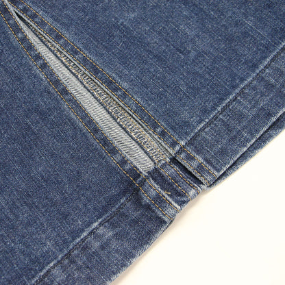 Aライン デニム スカート / ミディ丈 ハイウエスト スリット ヴィンテージ加工