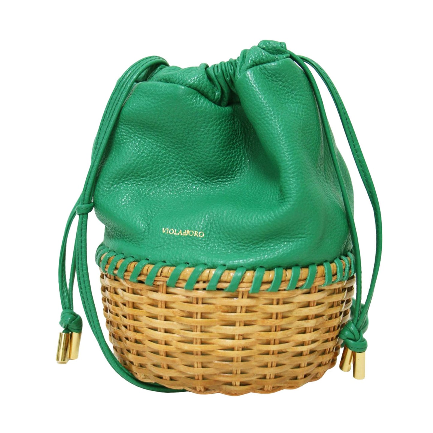 ラタンボトム 巾着 ショルダーバッグ / レザー 牛革 2WAY