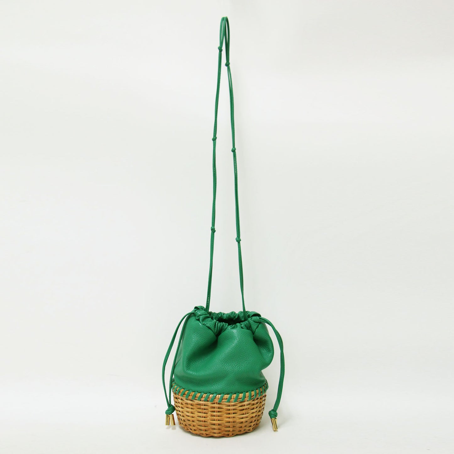 ラタンボトム 巾着 ショルダーバッグ / レザー 牛革 2WAY