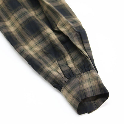 ボウタイ チェック ブラウス / プルオーバー 長袖 ハイネック リボン タック ギャザー コットン