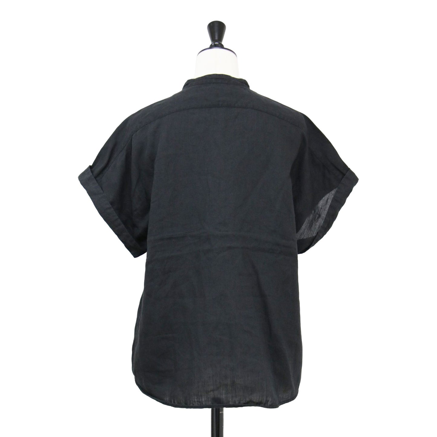 リネン ラミー シルク フレンチスリーブ ブラウス / 半袖 ロールアップ バンドカラー