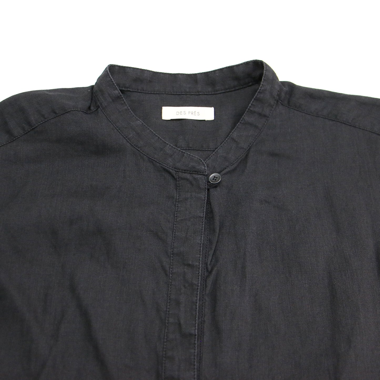 リネン ラミー シルク フレンチスリーブ ブラウス / 半袖 ロールアップ バンドカラー