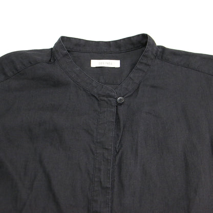 リネン ラミー シルク フレンチスリーブ ブラウス / 半袖 ロールアップ バンドカラー