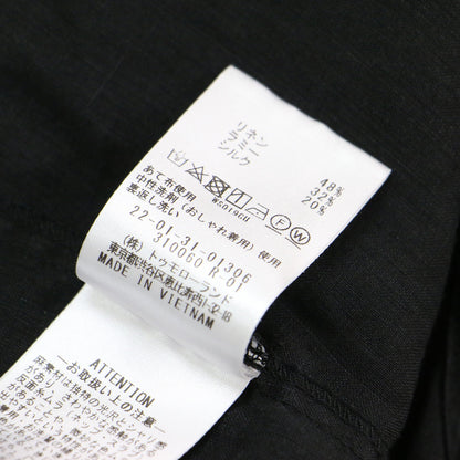 リネン ラミー シルク フレンチスリーブ ブラウス / 半袖 ロールアップ バンドカラー