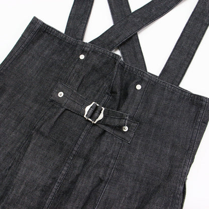 コットン デニム ハイウエスト ジャンパースカート / ロング丈 Aライン スリット