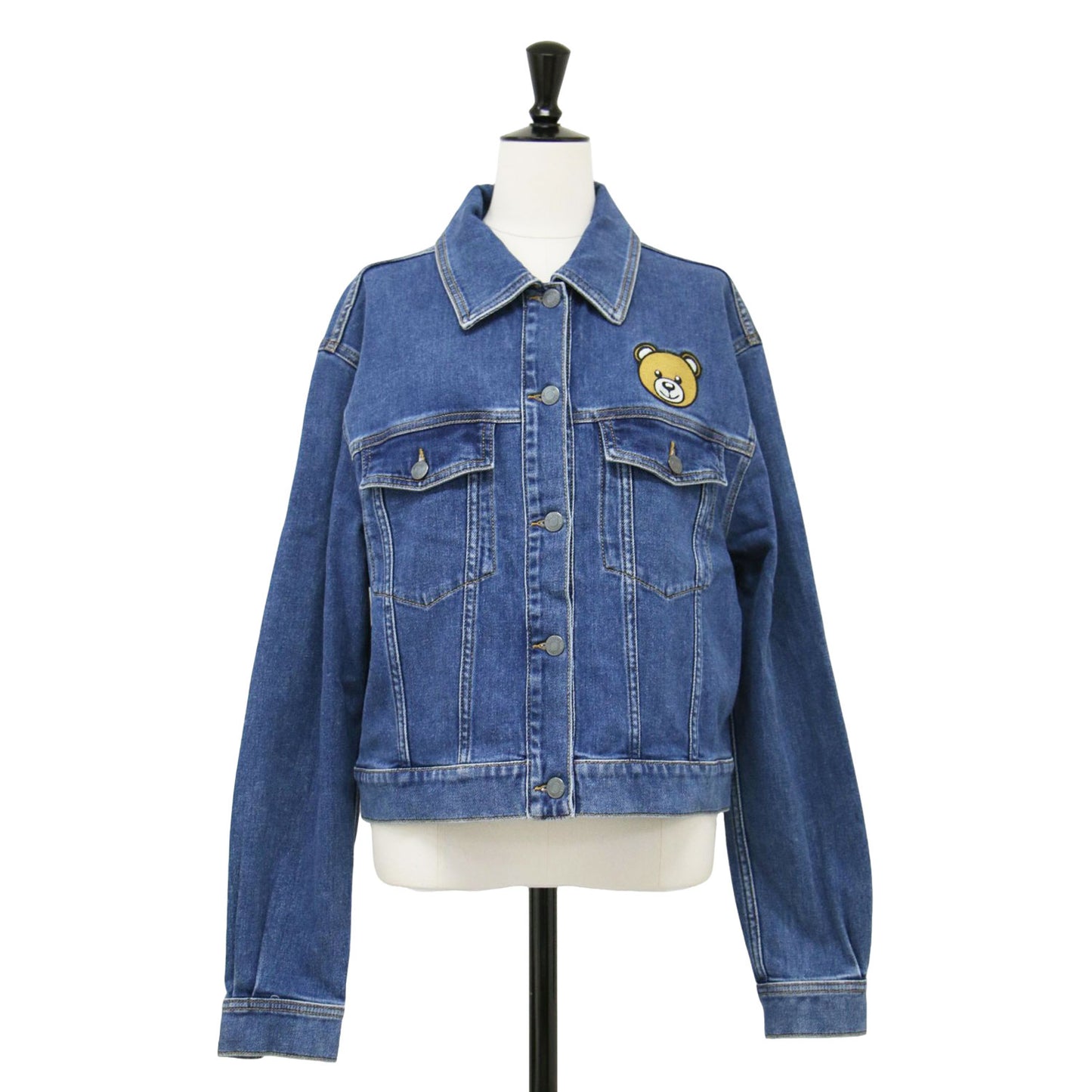 テディベア ワッペン デニム ジャケット / Gジャン 長袖 クロップド丈 コンパクト ストレッチ コットン