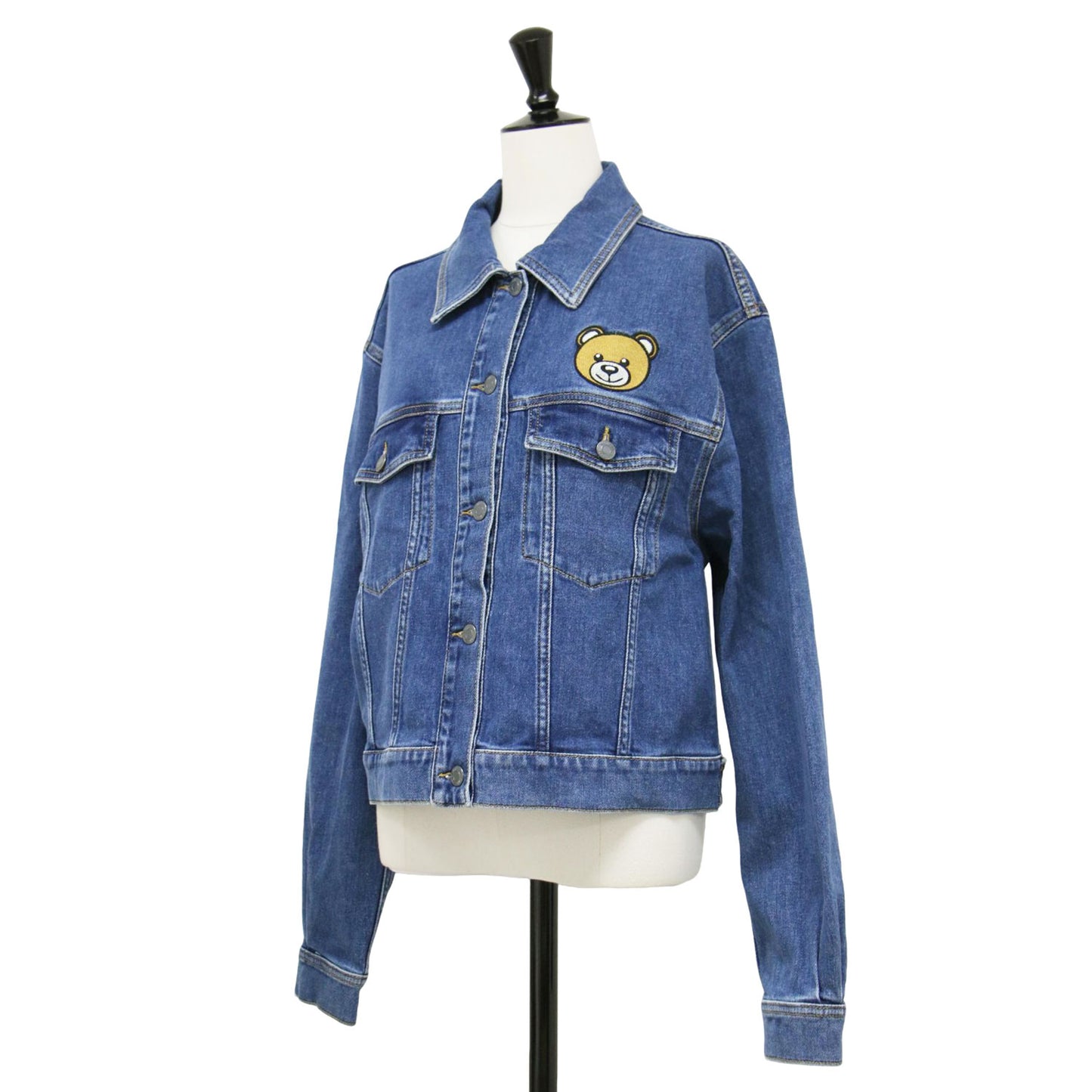 テディベア ワッペン デニム ジャケット / Gジャン 長袖 クロップド丈 コンパクト ストレッチ コットン