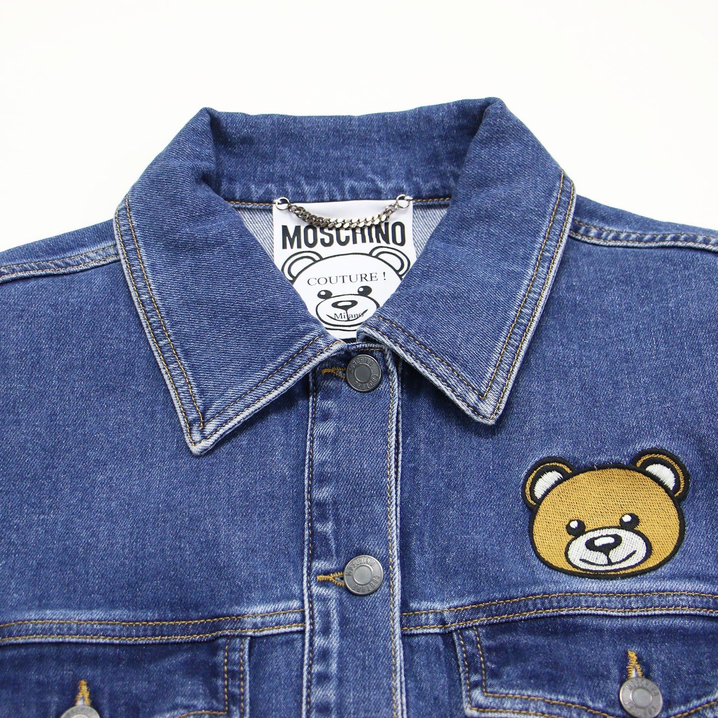 テディベア ワッペン デニム ジャケット / Gジャン 長袖 クロップド丈 コンパクト ストレッチ コットン