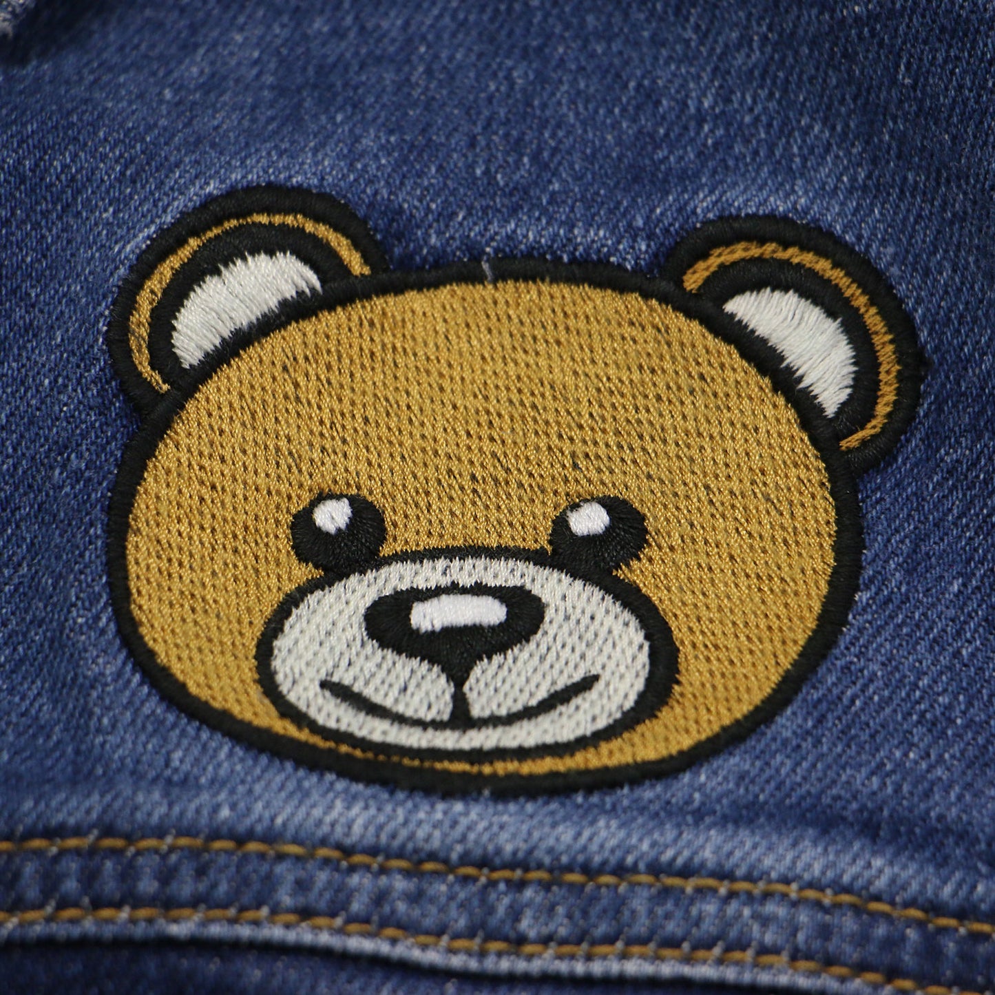 テディベア ワッペン デニム ジャケット / Gジャン 長袖 クロップド丈 コンパクト ストレッチ コットン