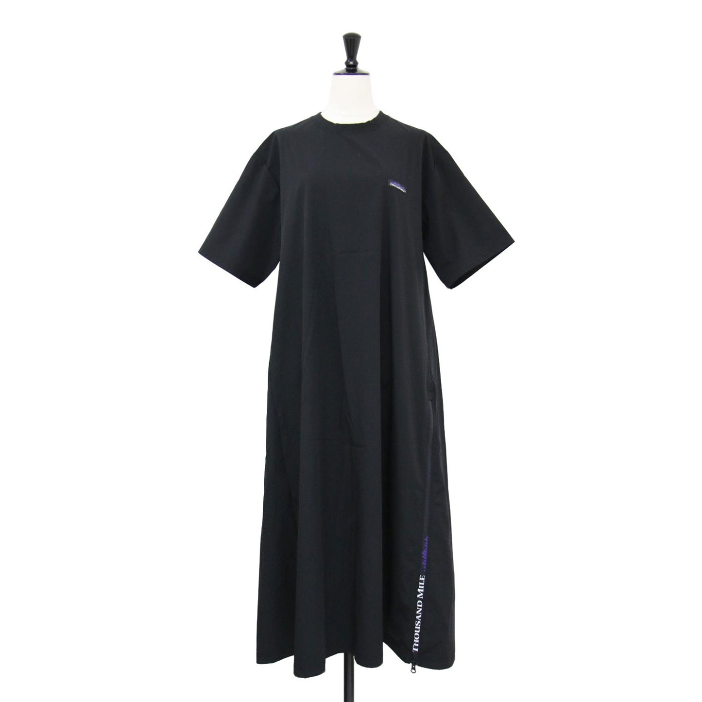 半袖 ナイロン ジップ ワンピース / SHORT SLEEVE DRESS ロング丈 Aライン ストレッチ