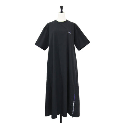 半袖 ナイロン ジップ ワンピース / SHORT SLEEVE DRESS ロング丈 Aライン ストレッチ
