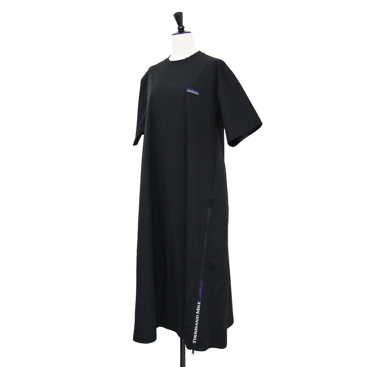 半袖 ナイロン ジップ ワンピース / SHORT SLEEVE DRESS ロング丈 Aライン ストレッチ