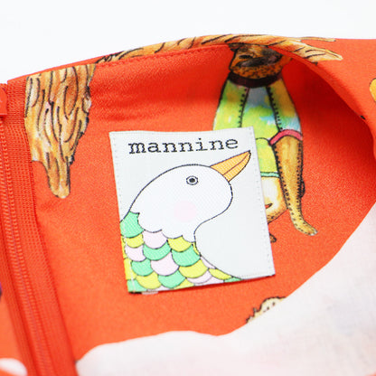 総柄 丸襟 ワンピース / 長袖 ミディ丈 プリント ストレッチ