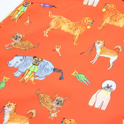 総柄 丸襟 ワンピース / 長袖 ミディ丈 プリント ストレッチ