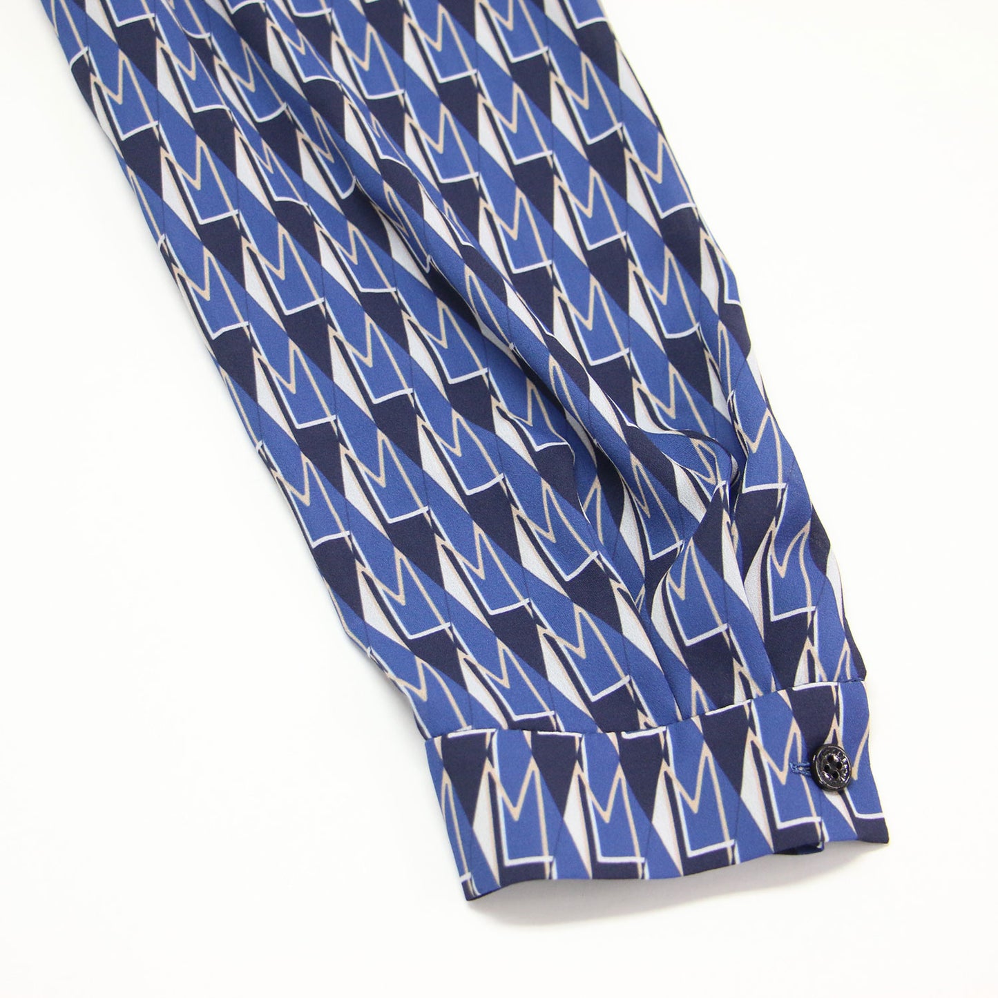 24秋冬 Mダイヤモン ドシェイプ パターン プリント ワンピース / ドレス 長袖 ミディ丈 ボウタイ リボン フレア タック 総柄