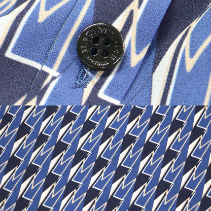 24秋冬 Mダイヤモン ドシェイプ パターン プリント ワンピース / ドレス 長袖 ミディ丈 ボウタイ リボン フレア タック 総柄