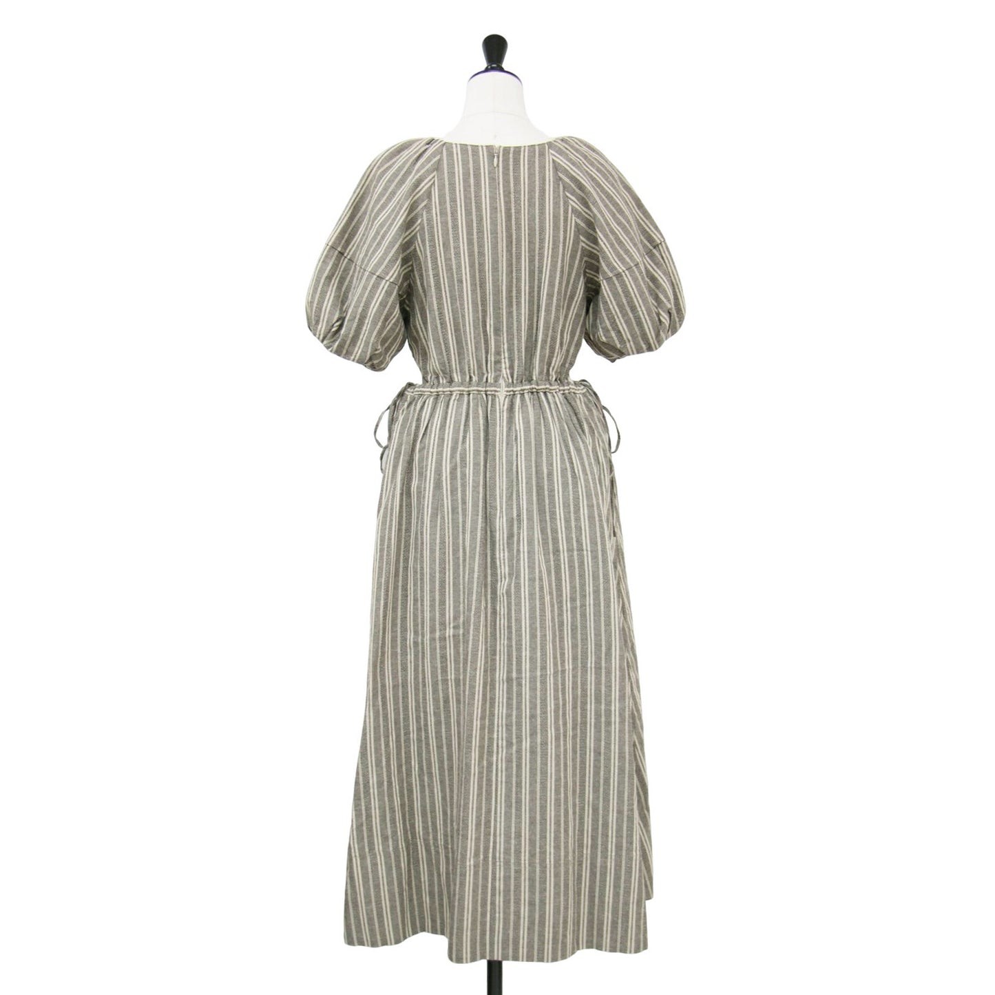 サイドオープン ストライプ ドロスト ワンピース / ロング丈 半袖 パフスリーブ