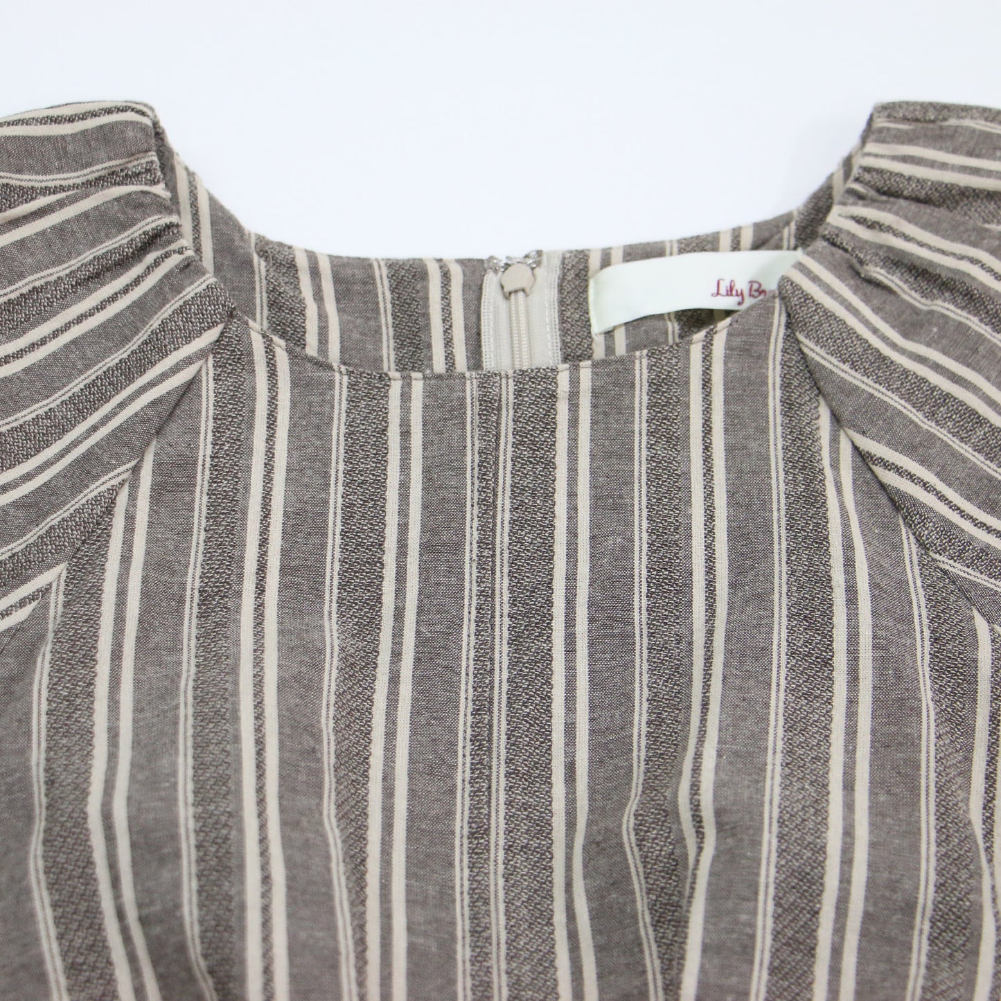 サイドオープン ストライプ ドロスト ワンピース / ロング丈 半袖 パフスリーブ