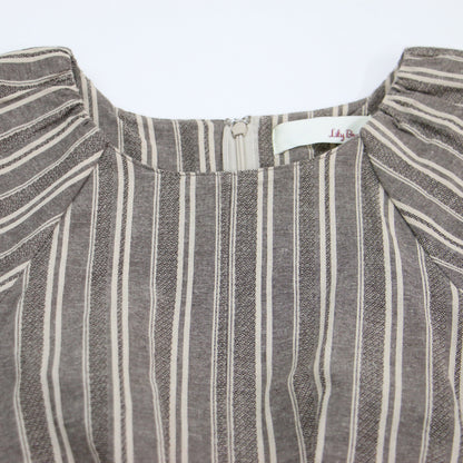 サイドオープン ストライプ ドロスト ワンピース / ロング丈 半袖 パフスリーブ