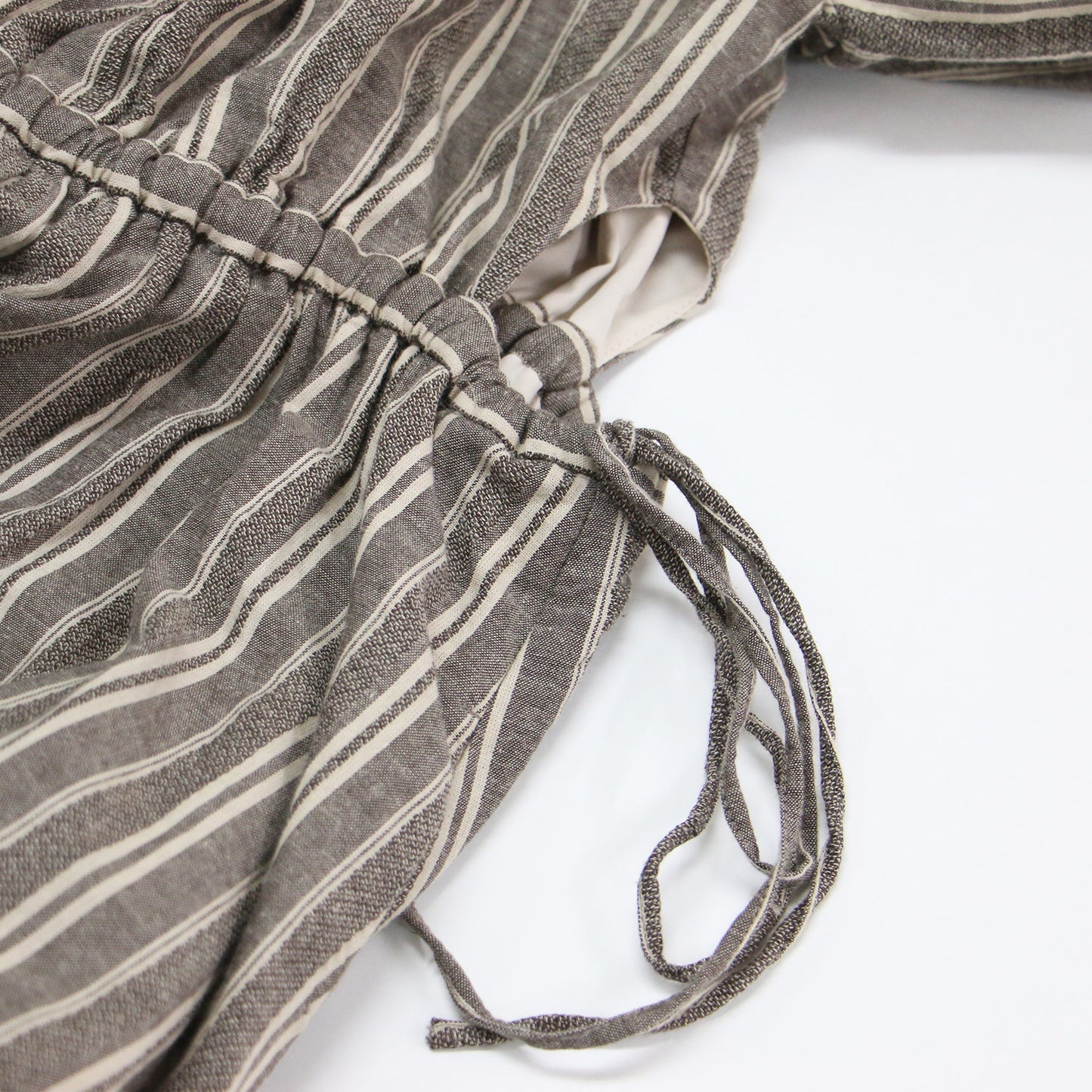 サイドオープン ストライプ ドロスト ワンピース / ロング丈 半袖 パフスリーブ