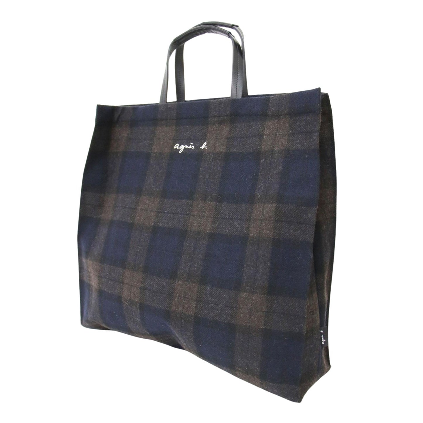 ウール チェック トートバッグ RAX05-01 / ハンドバッグ スクエア ロゴ 刺繍 牛革