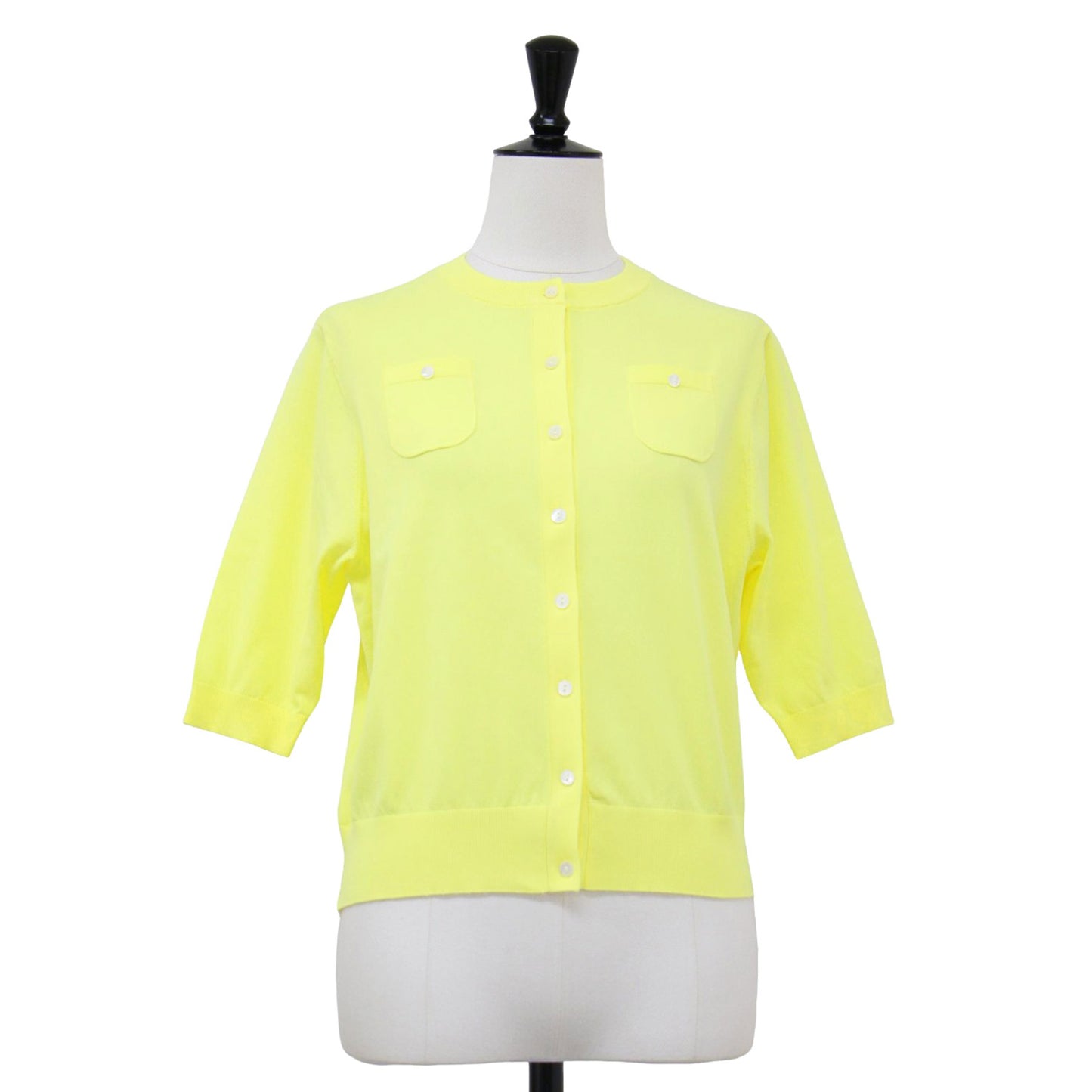 ファインポリエステル ハーフスリーブ ポケット カーディガン / ニット 5分袖 ストレッチ 定番