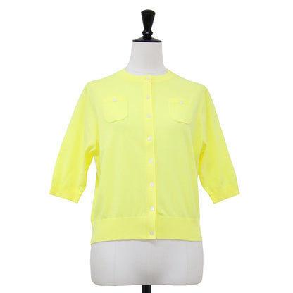 ファインポリエステル ハーフスリーブ ポケット カーディガン / ニット 5分袖 ストレッチ 定番