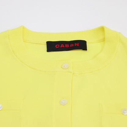 ファインポリエステル ハーフスリーブ ポケット カーディガン / ニット 5分袖 ストレッチ 定番