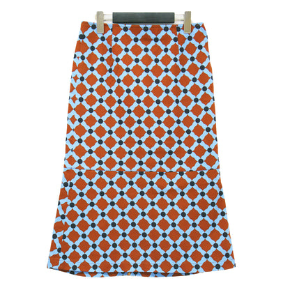 22春夏 ダイヤゴナル プリント マーメイドスカート / タイト ミモレ丈 スリット 総柄 コットン